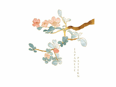 Floral branch pattern with brush stroke illustration
