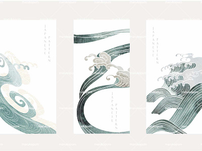 Brush stroke decoration with hand drawn wave elements abstract background banner blue watercolor texture card design culture design grey hand drawn wave illustration japanese logo ocean sea pattern template traditional ui vector