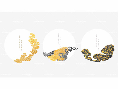 Asian natural wave pattern with ocean sea and cloud card design abstract background banner black chinese cloud design gold texture hand drawn wave illustration japanese logo ocean sea pattern ui vector
