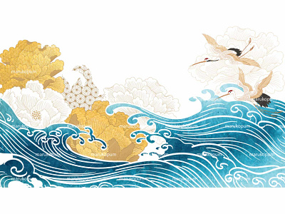 Crane birds with  ocean sea decoration banner design