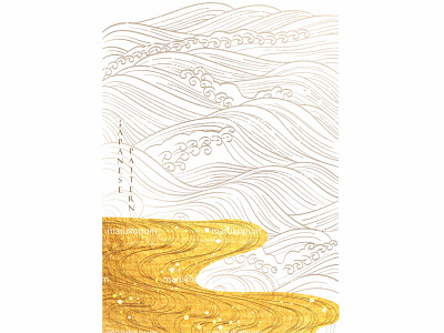 hand drawn ocean wave line vector. Gold texture in vintage style