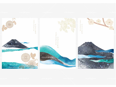 Fuji mountain with flower vector in Japanese style abstract art asia background banner black texture blue design flower pattern fuji mountain illustration japanese landscape logo natural pattern template ui vector watercolor
