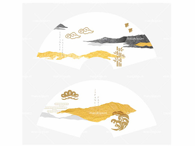 Nature art background with Mountain forest fan card template in abstract background bamboo banner birds black and white bonsai cloud design fan gold texture icon illustration japanese logo mountain landscape natural pattern ui vector