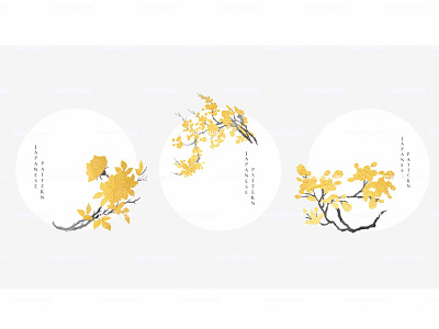 Flower branch decoration with gold and black texture abstract background banner black and white branch of leaves card design circle design gold texture illustration japanese logo pattern template ui vector
