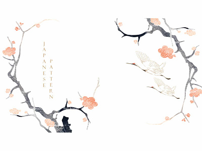 Crane birds and art natural landscape background with watercolor abstract asia background banner blossom chinese style crane birds design flower branch illustration japanese logo natural oriental ornate pattern ui vector vintage style watercolor texture
