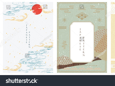 Japanese template vector. Hand drawn wave background.