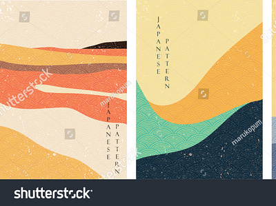 Landscape pattern vector with Japanese wave pattern. Abstract abstract asian banner chinese curve design flow illustration japanese japanese art japanese food landscape pattern river sea sunset texture vector vector illustration wave