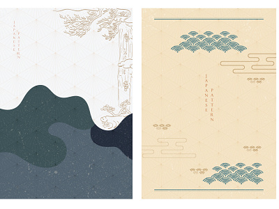 Japanese template with hand drawn Asian traditional elements.