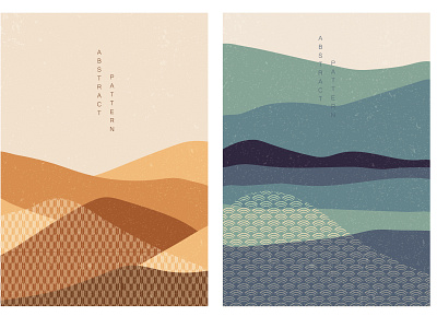 Landscape background with Japanese pattern vector. Mountain temp