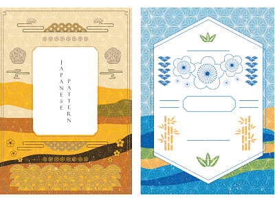 Japanese template with pattern vector. Landscape background