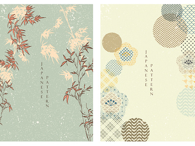 Flower template set in Japanese style. Bamboo and cherry blossom abstract background bamboo banner chinese circle flower geometric icon illustration japanese pattern vector