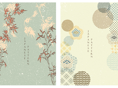 Flower template set in Japanese style. Bamboo and cherry blossom