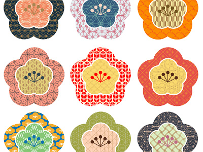 Flower icons vector. Japanese pattern. Color geometric elements. abstract asian background banner chinese curve element flower geometric icon illustration japanese modern pattern vector