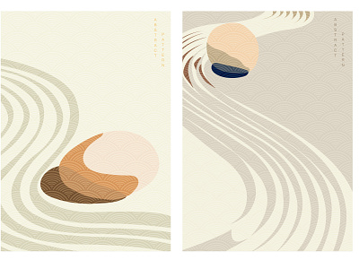 Zen garden with Japanese wave pattern vector. Stone and sparkle