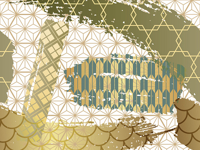 Japanese pattern vector. Gold geometric background.