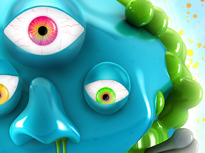 Upcoming Artwork 3d artwork blobs blue eyes green monster poster