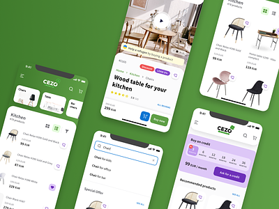 Furniture eCommerce Mobile Application card column view ecommerce item load modal mobile app modal product search slider ui