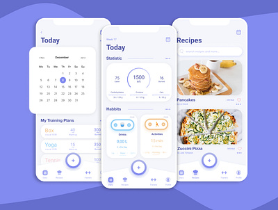 Fitness Mobile App app calories design fitness app food mobile app purple sport statistics ui uiux ux workout