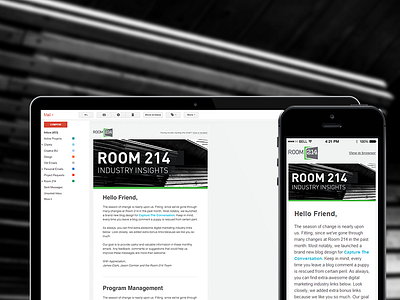 Responsive Email Template for Room 214 email front end development html email iphone minimal responsive white