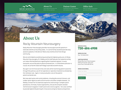 Rocky Mountain Neurosurgery Interior Page Design about page interior page landscape minimal layout mountains photoshop layout rocky mountains user experience user interface web design website design