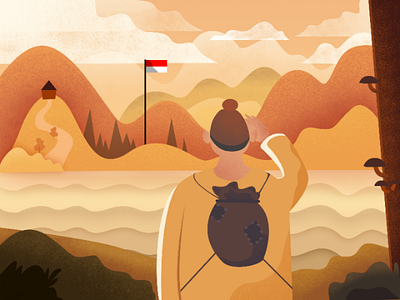 Happy Indonesian Independence Day adobe illustrator adobe photoshop bag flag flat hiking illustration illustrator independence day indonesia instagram lake leaf orange texture