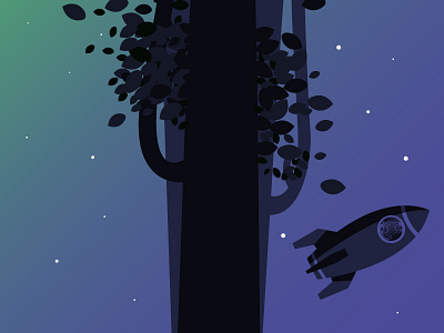Ohu Newsletter 800x600 ai blue green illustrator night space rocket tree upcycling wind