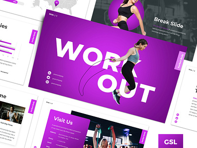Workout - Google Slide Template fitness google slides gym portofolio presentation presentation design presentation template purple workout yoga