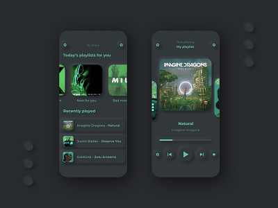 Music App Concept dark design figma graphic design green mobile app music app neumorphism ui ux