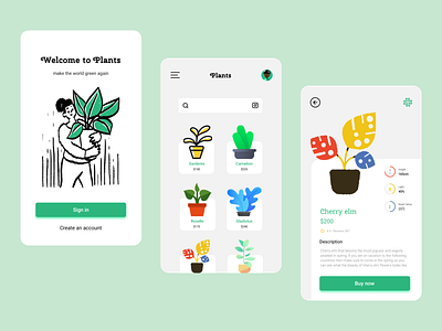 Mobile App - Plants app app design clean ui illustration mobile app plant app plant illustration plants smooth soft design trendy design typhography ui design ux design