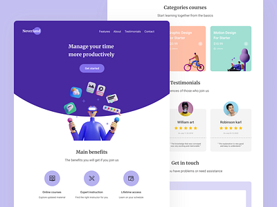 Landing Page - Online Course Neverland character design class clean ui colorfull course homepage illustration landing page learning app learning class learning platform minimal smooth soft design study trendy design typhography ui design ux design website