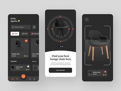 Mobile App - Furniture app chair chair design clean design dark ecommerce furniture app furniture design furniture store interior ios minimal mobile app online shop product design property shop store ui design ux design