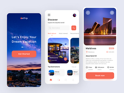 Mobile App - Travel Service adventure agency app booking app clean design destination explore flight app mobile app ticket app tourism travel agency travel app travelling trip ui design ux design vacation vacation app