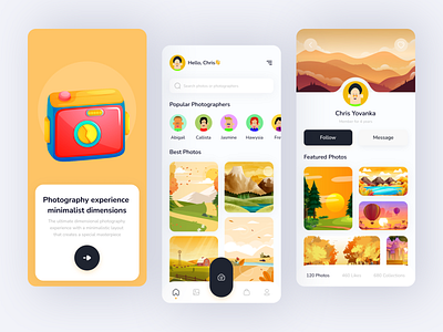 Mobile App - Photography app camera camera app concept creative editor gallery illustration lens minimalistic mobile app modern photo photographer photography photography app profile social network ui design ux design