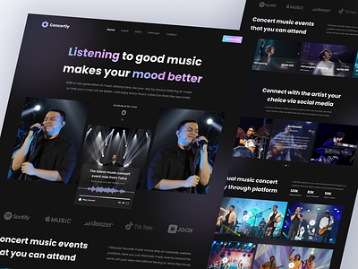 Landing Page - Concertly album band concert website booking concert concert website conference event event app festival music music app music festival playlist reservation spotify streaming streaming platform ticket ticket booking web design