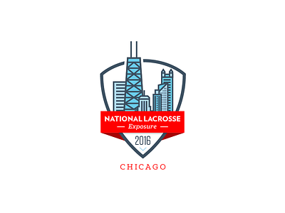 Chicago Skyline Lacrosse Logo WIP branding chicago flat identity lacrosse logo ribbon shield skyline