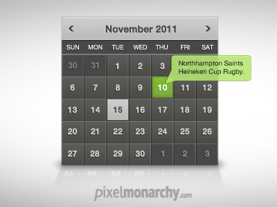 Calendar Widget calendar dark date picker days event freebie green psd
