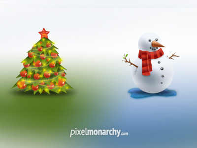 Christmas Tree and Snowman Icons blue christmas christmas tree december freebie green icons pixelmonarchy psd snow snowman tree winter