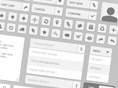 Minimo - Clean & Minimalistic UI Kit button clean drop down form freebie grey icon light menu minimalistic pixelmonarchy psd simplicity ui