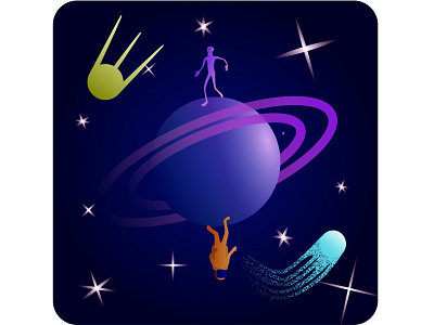 The Space Tag adobe illustrator alien cosmonaut flat gradient illustration planet space spaceman vector
