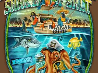 Margaritaville 1 airbrush boat cartoon illustration oceamargaritaville octopus parrot tropical
