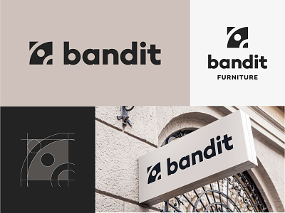 Bandit minimal concept bandit branding design furniture icon iconography icons idenity logo logo mark minimal negative space raccoon typography vector