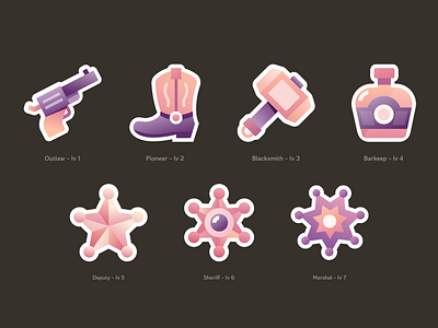 Giddy Discord icons badge blacksmith boot bottle branding deputy design gun hammer icon iconography illustration marshal revolver sheriff sticker whiskey