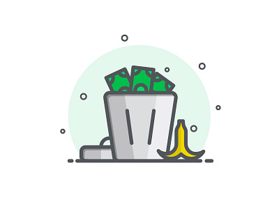 Busywork & Inefficiency b2b banana canopy cash dollar garbage can icon iconography illustration money saas tech