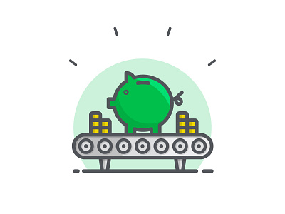 Automate automate canopy coins conveyer belt icon iconography illustration money piggy bank saas tech