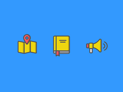 A few new icons announcement book icons illustration location map megaphone ui vector