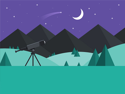 Star gazing design flat hills illustration moon mountains night sky stars telescope vector web