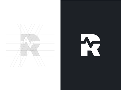 R + EKG (squiggly line) branding design ekg grid icon identity illustration logo mark r sketch vector
