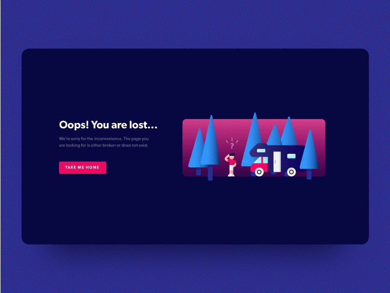 404 Lost 404 404 page branding camper design gradient illustration lost tree typography ui vector web