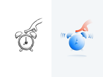 Snooze alarm clock branding design gradient hand icon illustration sketch snooze vector