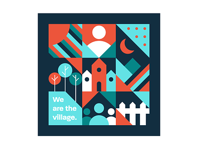 Village in color design fence grid illustration print trees vector village